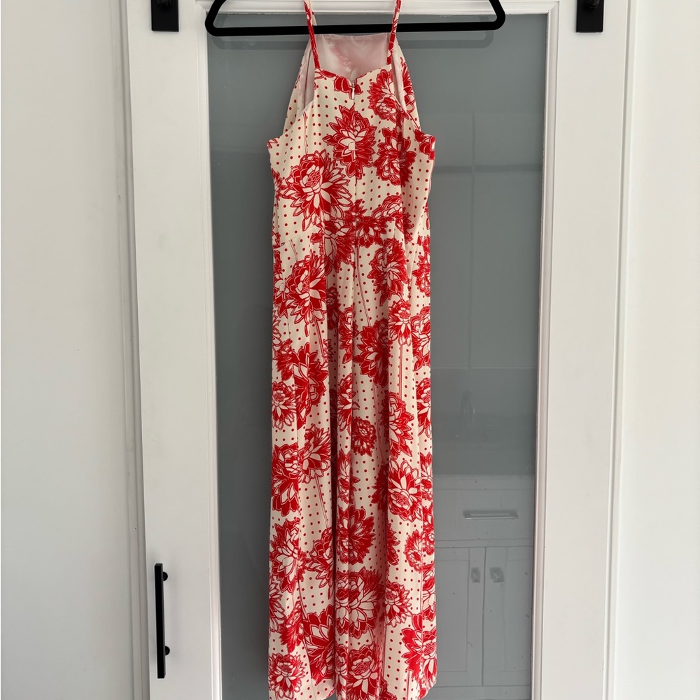Topshop Red and Cream Halter Jumpsuit Wedding Guest - Picture 3 of 4